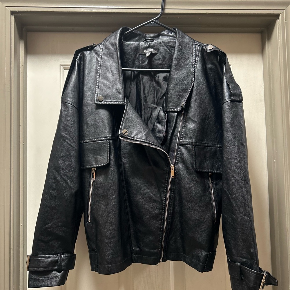 Black Oversized Faux Leather Jacket